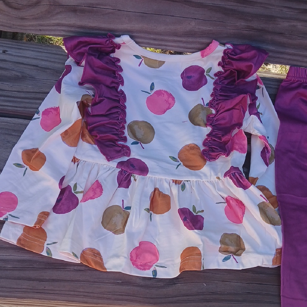 Kids Matching Set with Ruffle Detail - White and Purple - Picture 2 of 4